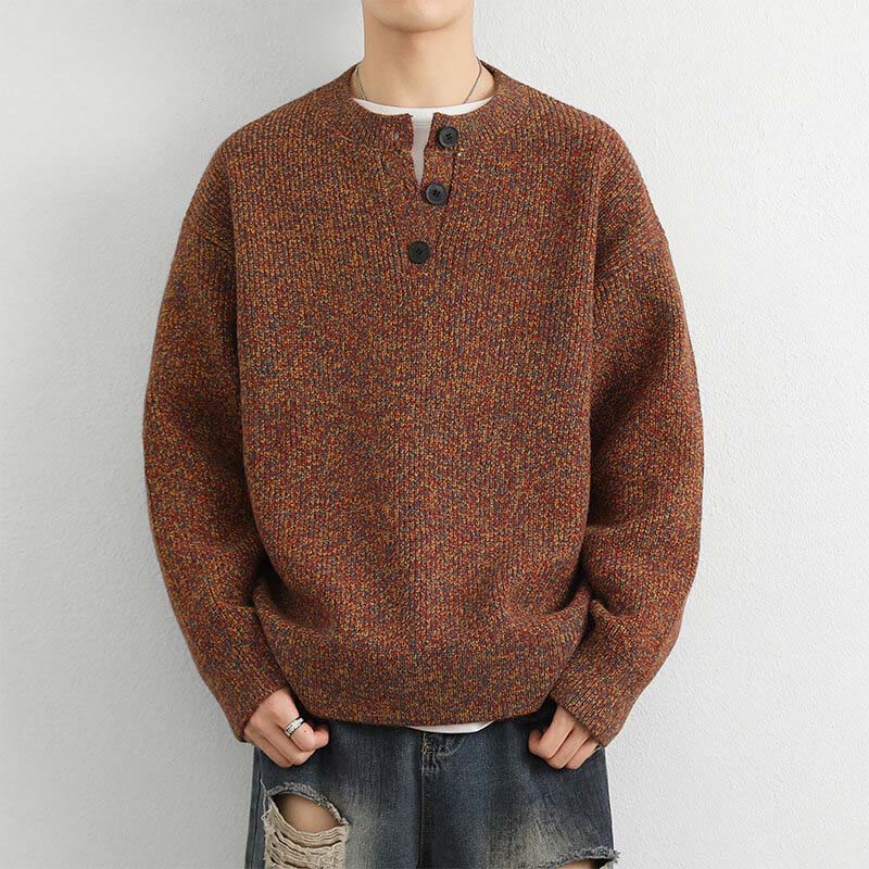 Buddha Stones Winter V-Ausschnitt Knöpfe Rippstrickdesign Warmer Herren Langarm Strickpullover - Schokolade - US/UK/AU42, EU52 (3XL) - image 0