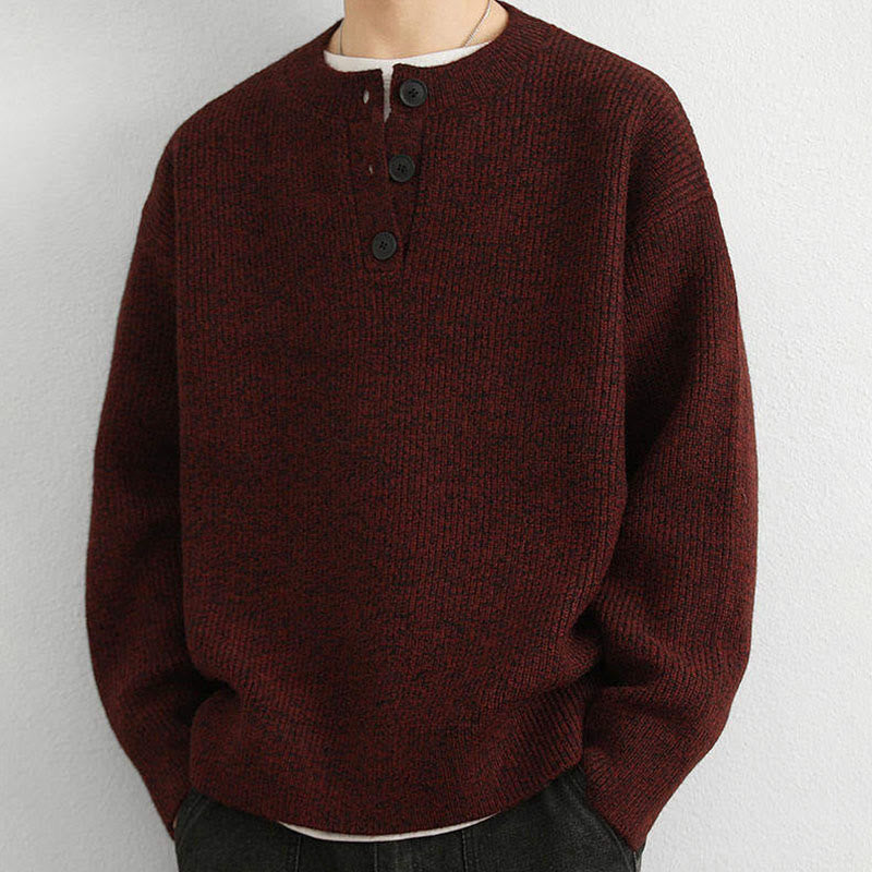 Buddha Stones Winter V-Ausschnitt Knöpfe Rippstrickdesign Warmer Herren Langarm Strickpullover - image 16