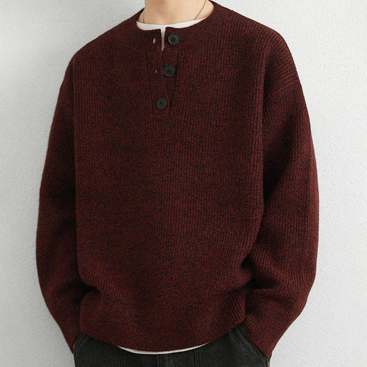Buddha Stones Winter V-Ausschnitt Knöpfe Rippstrickdesign Warmer Herren Langarm Strickpullover - image 16