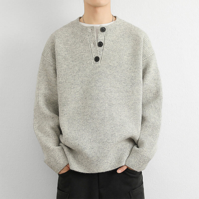 Buddha Stones Winter V-Ausschnitt Knöpfe Rippstrickdesign Warmer Herren Langarm Strickpullover - image 7