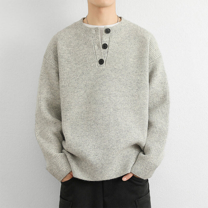 Buddha Stones Winter V-Ausschnitt Knöpfe Rippstrickdesign Warmer Herren Langarm Strickpullover - image 7