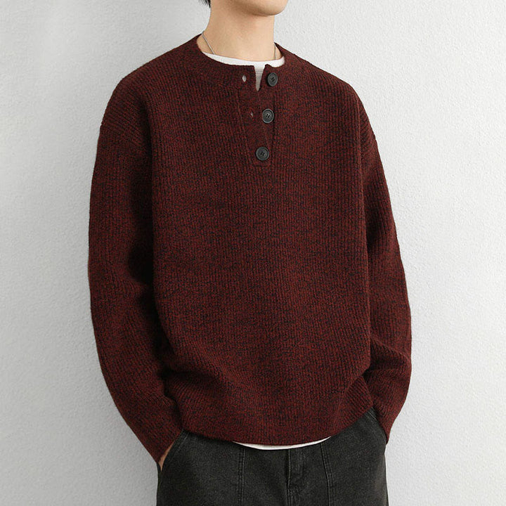 Buddha Stones Winter V-Ausschnitt Knöpfe Rippstrickdesign Warmer Herren Langarm Strickpullover - image 13