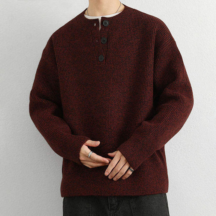 Buddha Stones Winter V-Ausschnitt Knöpfe Rippstrickdesign Warmer Herren Langarm Strickpullover - image 14