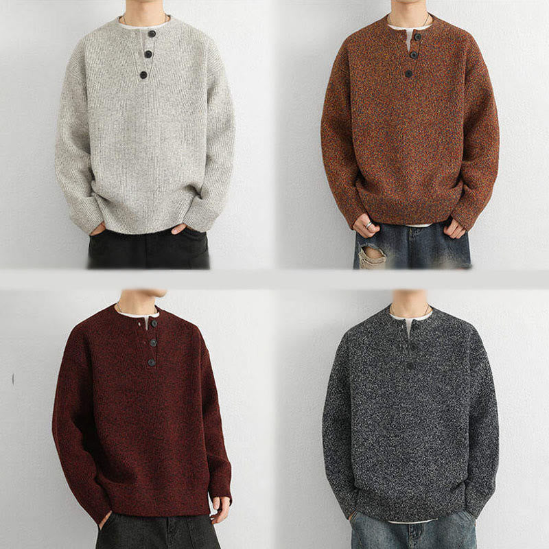 Buddha Stones Winter V-Ausschnitt Knöpfe Rippstrickdesign Warmer Herren Langarm Strickpullover - image 24