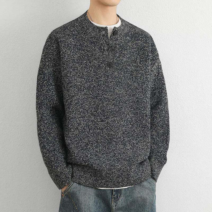 Buddha Stones Winter V-Ausschnitt Knöpfe Rippstrickdesign Warmer Herren Langarm Strickpullover - image 19