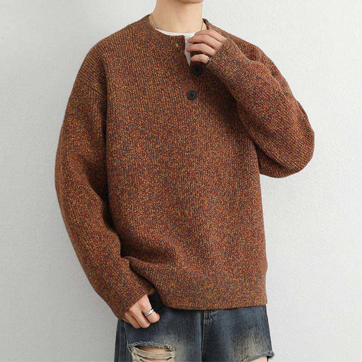 Buddha Stones Winter V-Ausschnitt Knöpfe Rippstrickdesign Warmer Herren Langarm Strickpullover - image 1