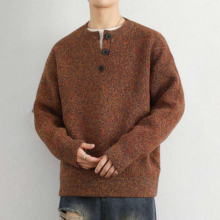 Buddha Stones Winter V-Ausschnitt Knöpfe Rippstrickdesign Warmer Herren Langarm Strickpullover - image 2