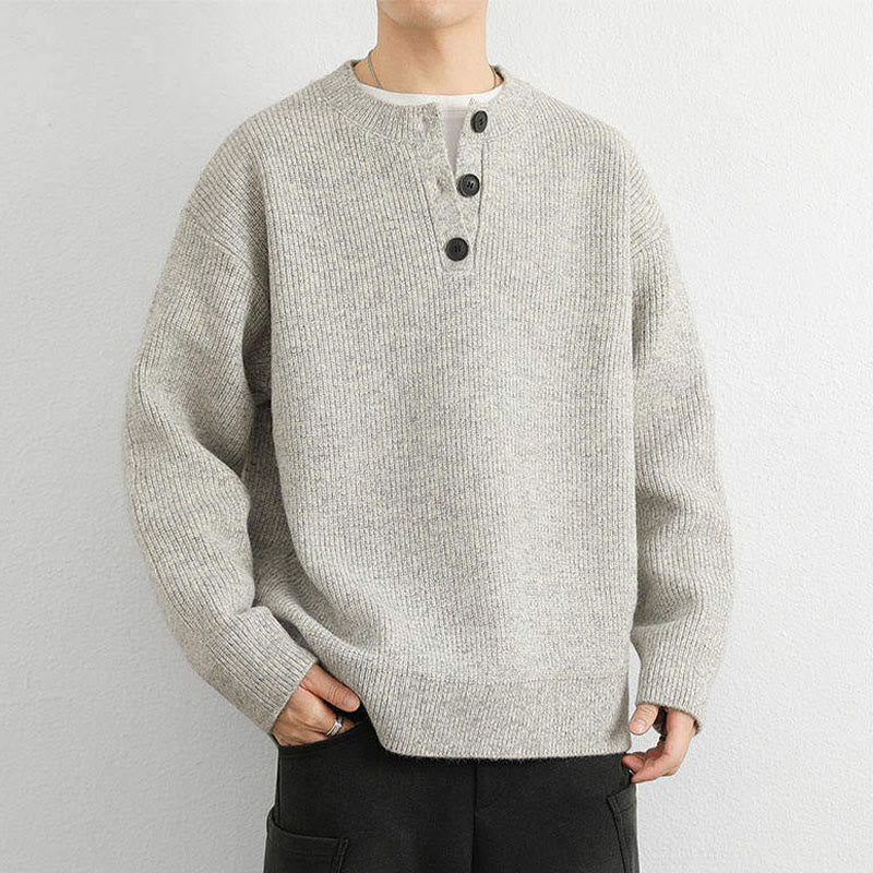 Buddha Stones Winter V-Ausschnitt Knöpfe Rippstrickdesign Warmer Herren Langarm Strickpullover - image 6