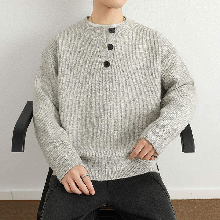 Buddha Stones Winter V-Ausschnitt Knöpfe Rippstrickdesign Warmer Herren Langarm Strickpullover - image 11