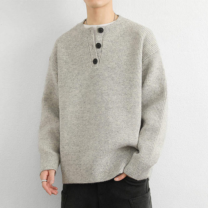 Buddha Stones Winter V-Ausschnitt Knöpfe Rippstrickdesign Warmer Herren Langarm Strickpullover - image 9