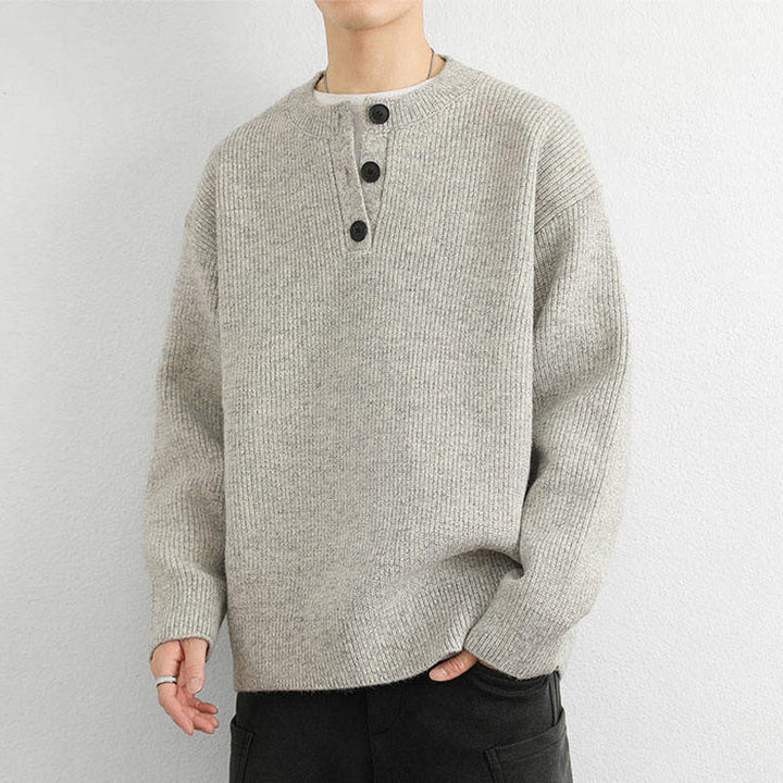 Buddha Stones Winter V-Ausschnitt Knöpfe Rippstrickdesign Warmer Herren Langarm Strickpullover - image 9