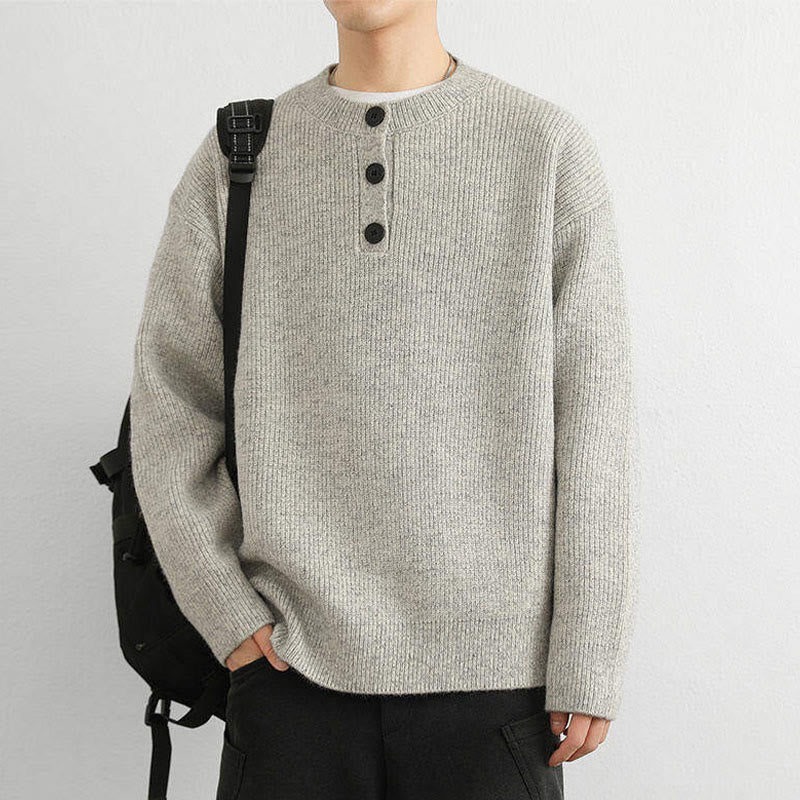 Buddha Stones Winter V-Ausschnitt Knöpfe Rippstrickdesign Warmer Herren Langarm Strickpullover - image 10