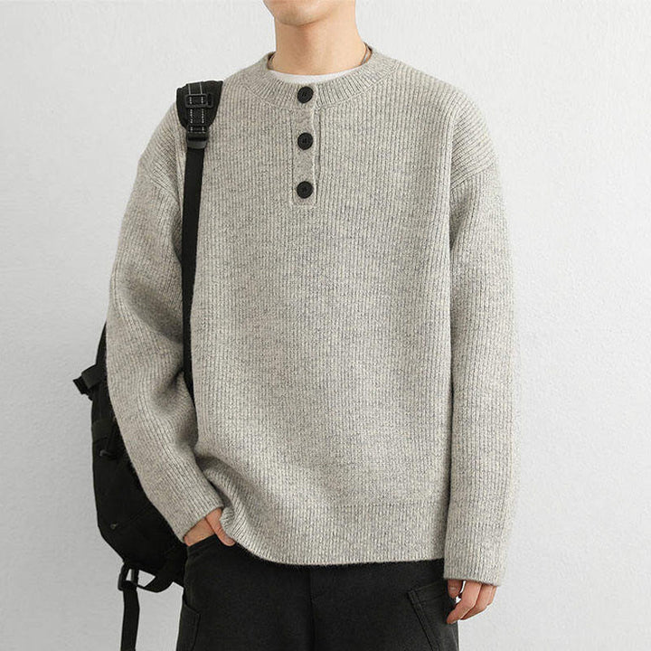 Buddha Stones Winter V-Ausschnitt Knöpfe Rippstrickdesign Warmer Herren Langarm Strickpullover - image 10