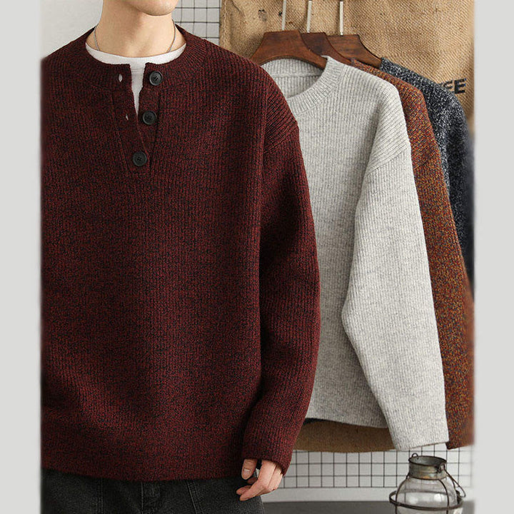 Buddha Stones Winter V-Ausschnitt Knöpfe Rippstrickdesign Warmer Herren Langarm Strickpullover - image 17