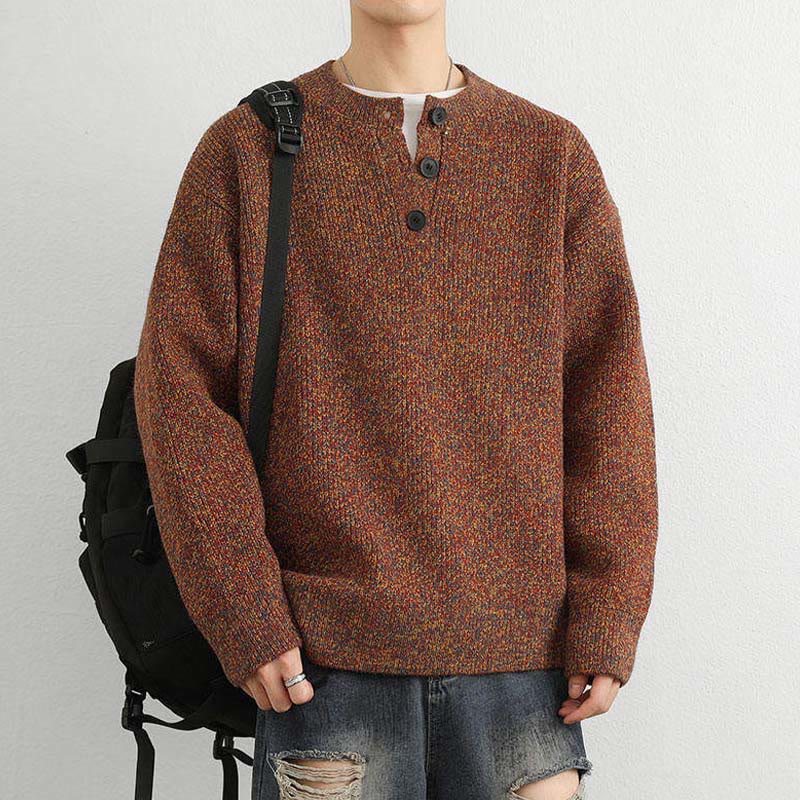 Buddha Stones Winter V-Ausschnitt Knöpfe Rippstrickdesign Warmer Herren Langarm Strickpullover - image 4