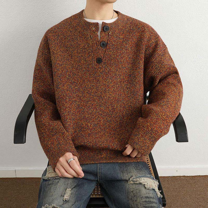 Buddha Stones Winter V-Ausschnitt Knöpfe Rippstrickdesign Warmer Herren Langarm Strickpullover - image 3