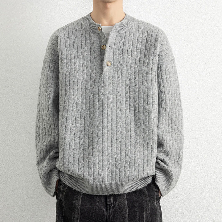Buddha Stones Winterpullover mit Rundhalsausschnitt, drei Knöpfen und gedrehtem Design, warmer Herren-Langarmstrickpullover - Hellgrau - US/ UK/AU42, EU52 (3XL) - image 11