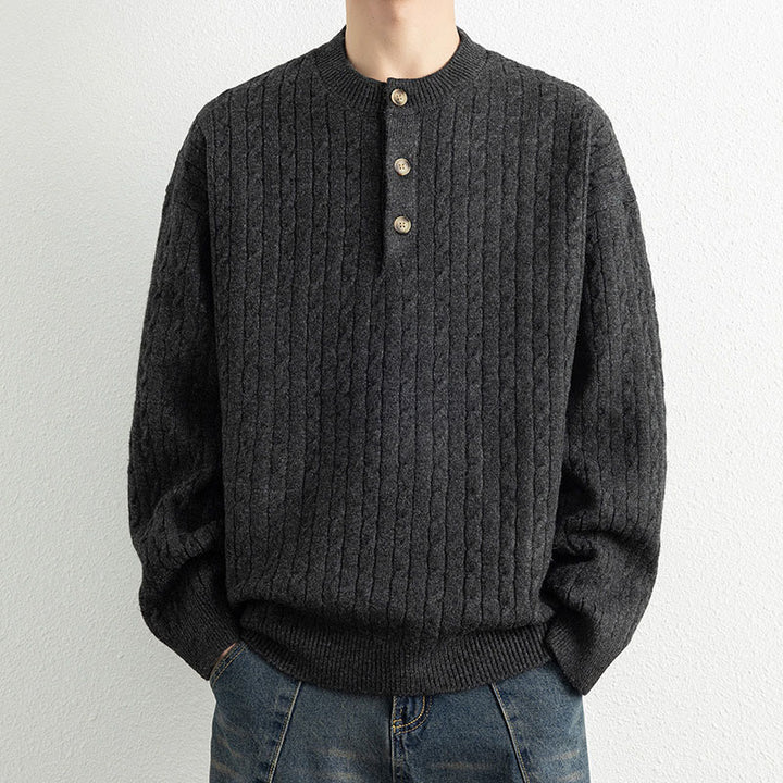 Buddha Stones Winterpullover mit Rundhalsausschnitt, drei Knöpfen und gedrehtem Design, warmer Herren-Langarmstrickpullover - Schwarz - US/ UK/AU42, EU52 (3XL) - image 14