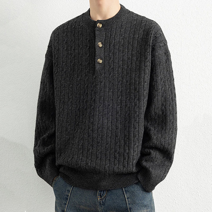 Buddha Stones Winterpullover mit Rundhalsausschnitt, drei Knöpfen und gedrehtem Design, warmer Herren-Langarmstrickpullover - image 16