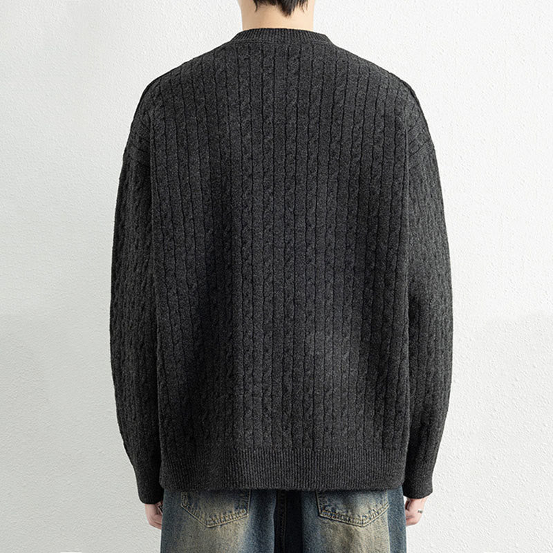 Buddha Stones Winterpullover mit Rundhalsausschnitt, drei Knöpfen und gedrehtem Design, warmer Herren-Langarmstrickpullover - image 17