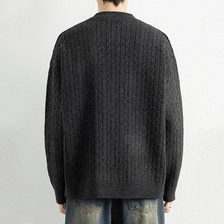 Buddha Stones Winterpullover mit Rundhalsausschnitt, drei Knöpfen und gedrehtem Design, warmer Herren-Langarmstrickpullover - image 17