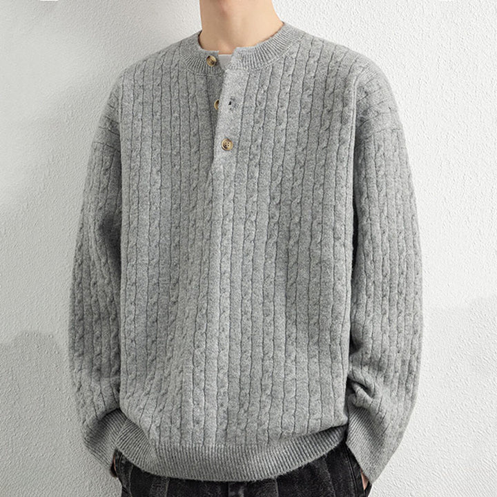 Buddha Stones Winterpullover mit Rundhalsausschnitt, drei Knöpfen und gedrehtem Design, warmer Herren-Langarmstrickpullover - image 13