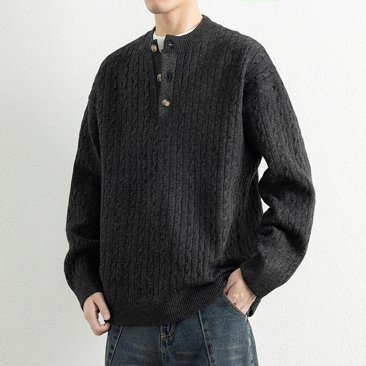 Buddha Stones Winterpullover mit Rundhalsausschnitt, drei Knöpfen und gedrehtem Design, warmer Herren-Langarmstrickpullover - image 15