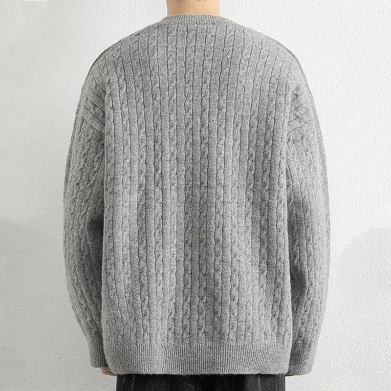 Buddha Stones Winterpullover mit Rundhalsausschnitt, drei Knöpfen und gedrehtem Design, warmer Herren-Langarmstrickpullover - image 12