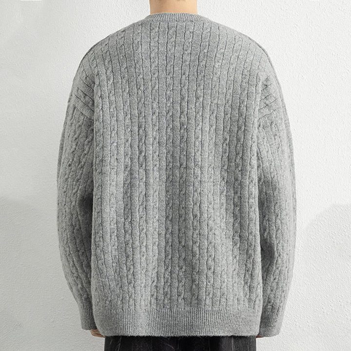 Buddha Stones Winterpullover mit Rundhalsausschnitt, drei Knöpfen und gedrehtem Design, warmer Herren-Langarmstrickpullover - image 12