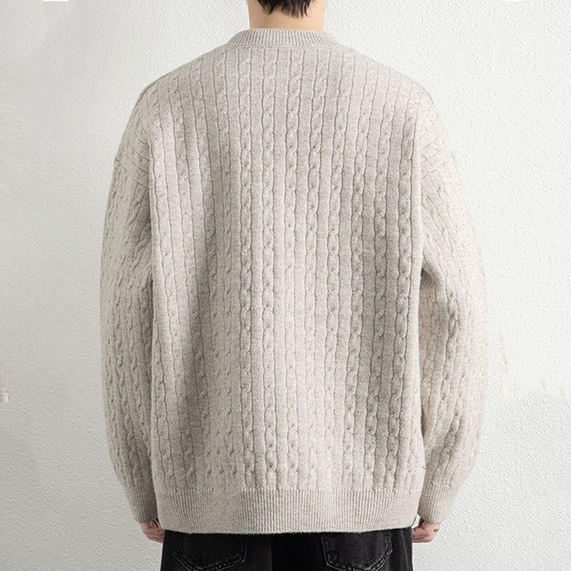 Buddha Stones Winterpullover mit Rundhalsausschnitt, drei Knöpfen und gedrehtem Design, warmer Herren-Langarmstrickpullover - image 2