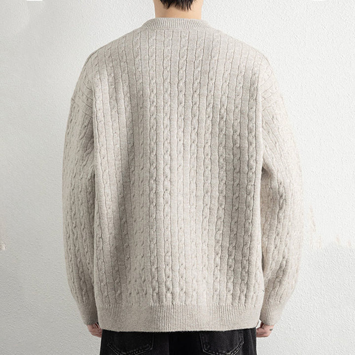 Buddha Stones Winterpullover mit Rundhalsausschnitt, drei Knöpfen und gedrehtem Design, warmer Herren-Langarmstrickpullover - image 2