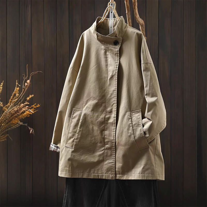Buddha Stones Herbstknöpfe Langarm Mid-lange Baumwolljacke für Damen mit Taschen - Weizen - US4-6, UK/AU8-10, EU36-38 (F) - image 2