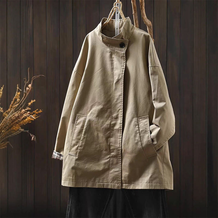 Buddha Stones Herbstknöpfe Langarm Mid-lange Baumwolljacke für Damen mit Taschen - Weizen - US4-6, UK/AU8-10, EU36-38 (F) - image 2
