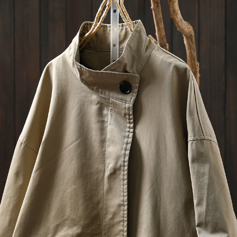 Buddha Stones Herbstknöpfe Langarm Mid-lange Baumwolljacke für Damen mit Taschen - image 4