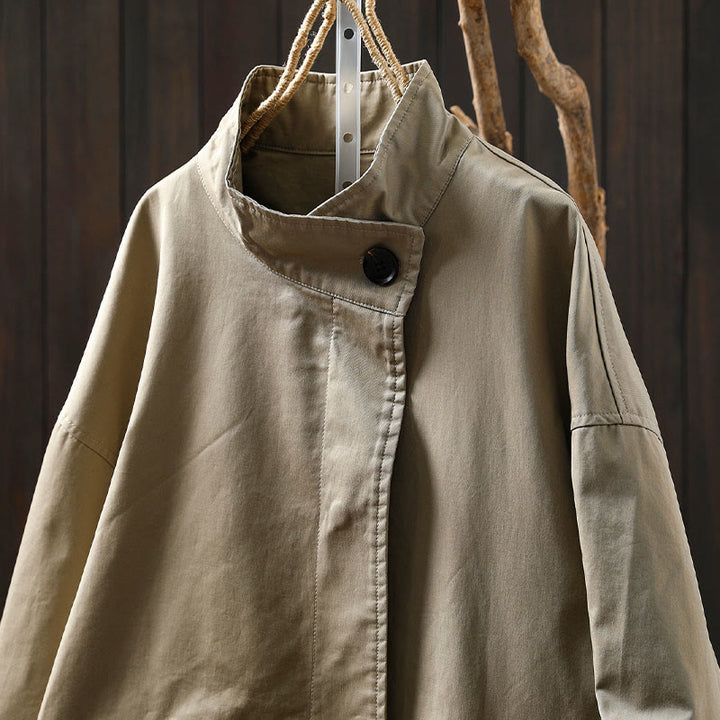 Buddha Stones Herbstknöpfe Langarm Mid-lange Baumwolljacke für Damen mit Taschen - image 4