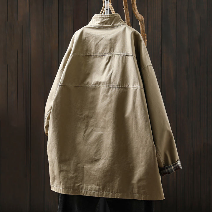 Buddha Stones Herbstknöpfe Langarm Mid-lange Baumwolljacke für Damen mit Taschen - image 3