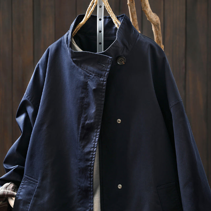 Buddha Stones Herbstknöpfe Langarm Mid-lange Baumwolljacke für Damen mit Taschen - image 1