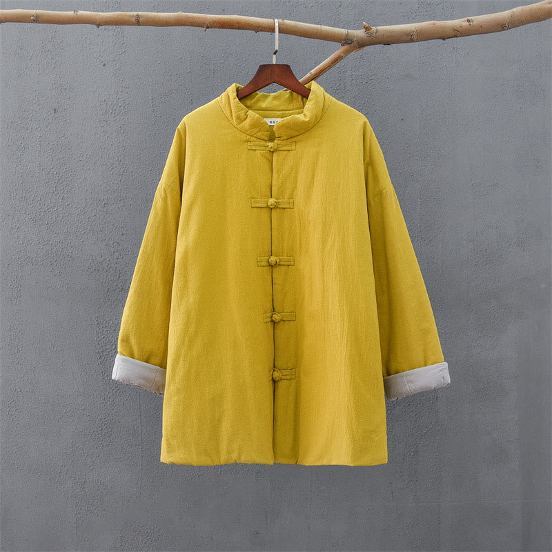 Buddha Stones Winter Solid Frog-Button Langarm-Thermojacke aus Baumwolle für Damen mit Taschen - image 10