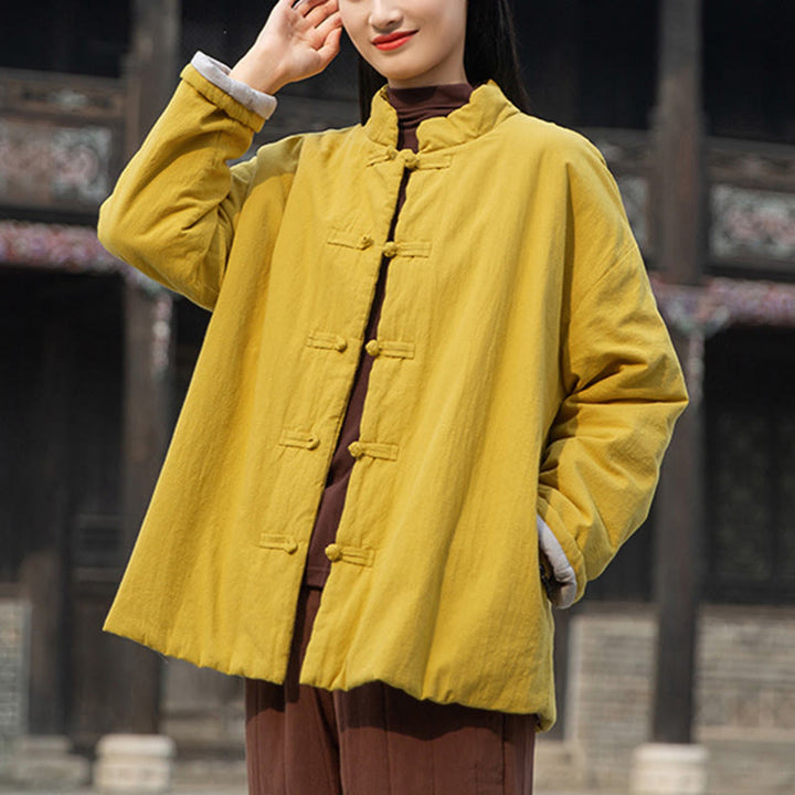 Buddha Stones Winter Solid Frog-Button Langarm-Thermojacke aus Baumwolle für Damen mit Taschen - Gold - US4-6, UK/AU8-10, EU36-38 (F) - image 0