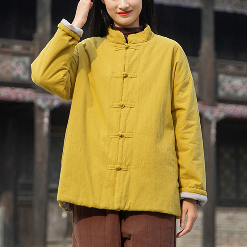 Buddha Stones Winter Solid Frog-Button Langarm-Thermojacke aus Baumwolle für Damen mit Taschen - image 1