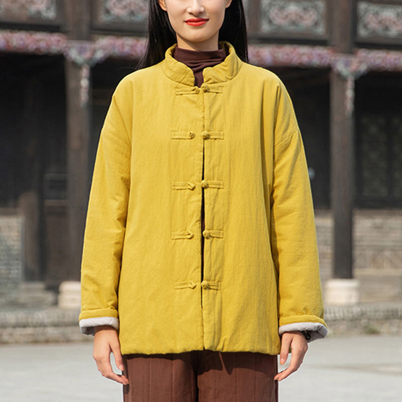 Buddha Stones Winter Solid Frog-Button Langarm-Thermojacke aus Baumwolle für Damen mit Taschen - image 2