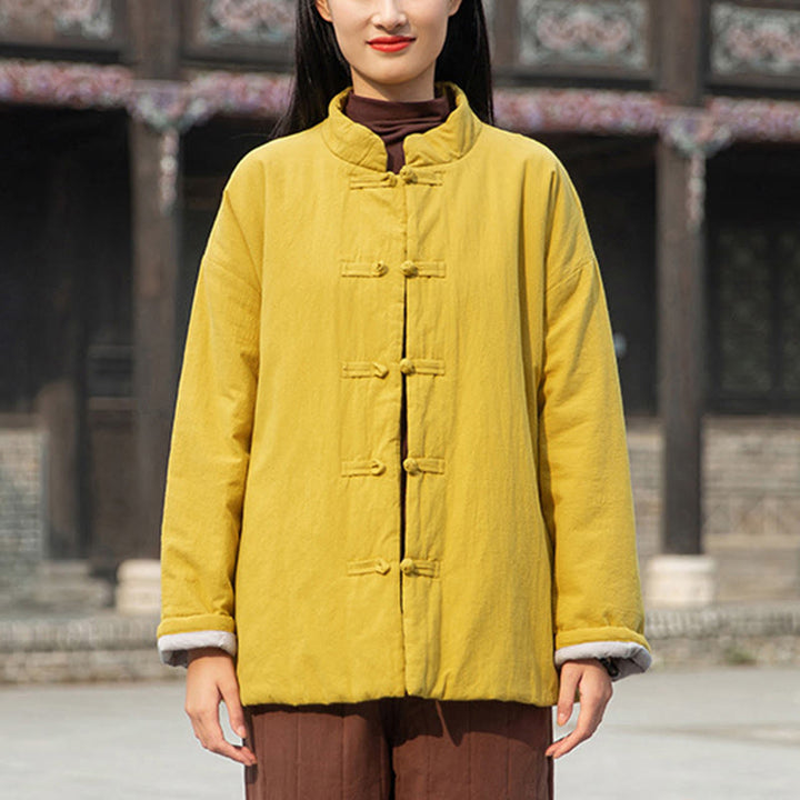 Buddha Stones Winter Solid Frog-Button Langarm-Thermojacke aus Baumwolle für Damen mit Taschen - image 2