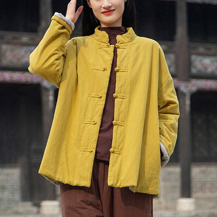 Buddha Stones Winter Solid Frog-Button Langarm-Thermojacke aus Baumwolle für Damen mit Taschen - image 4