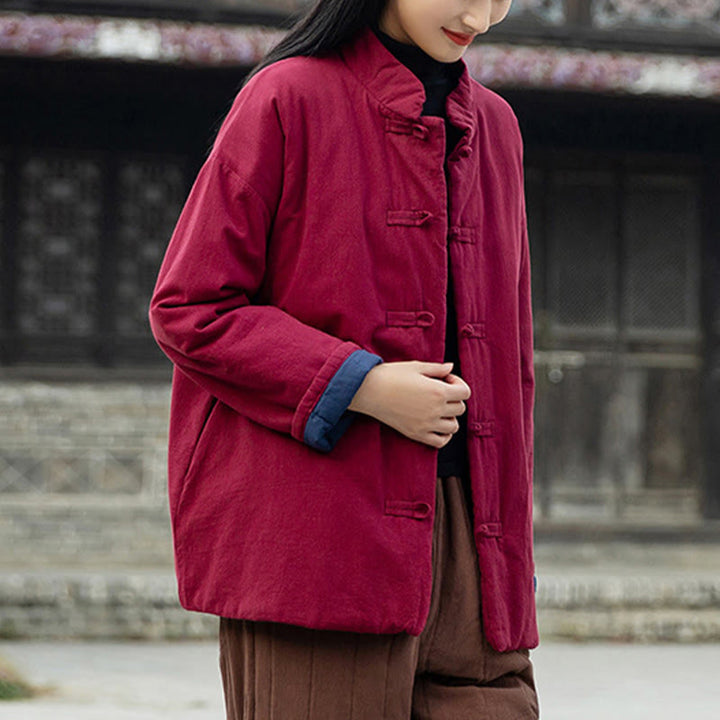Buddha Stones Winter Solid Frog-Button Langarm-Thermojacke aus Baumwolle für Damen mit Taschen - image 23