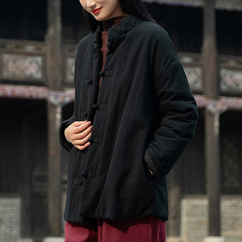 Buddha Stones Winter Solid Frog-Button Langarm-Thermojacke aus Baumwolle für Damen mit Taschen - image 14