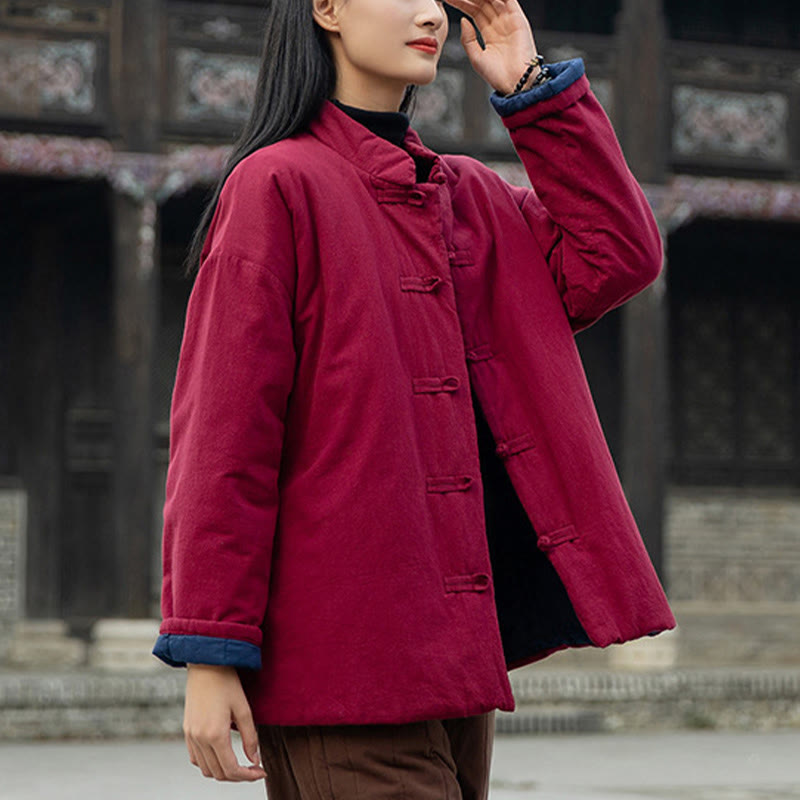 Buddha Stones Winter Solid Frog-Button Langarm-Thermojacke aus Baumwolle für Damen mit Taschen - image 20