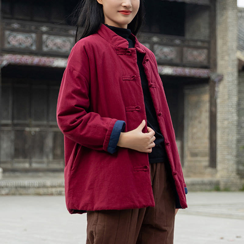 Buddha Stones Winter Solid Frog-Button Langarm-Thermojacke aus Baumwolle für Damen mit Taschen - image 22