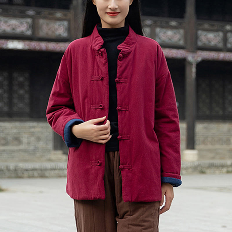 Buddha Stones Winter Solid Frog-Button Langarm-Thermojacke aus Baumwolle für Damen mit Taschen - image 21