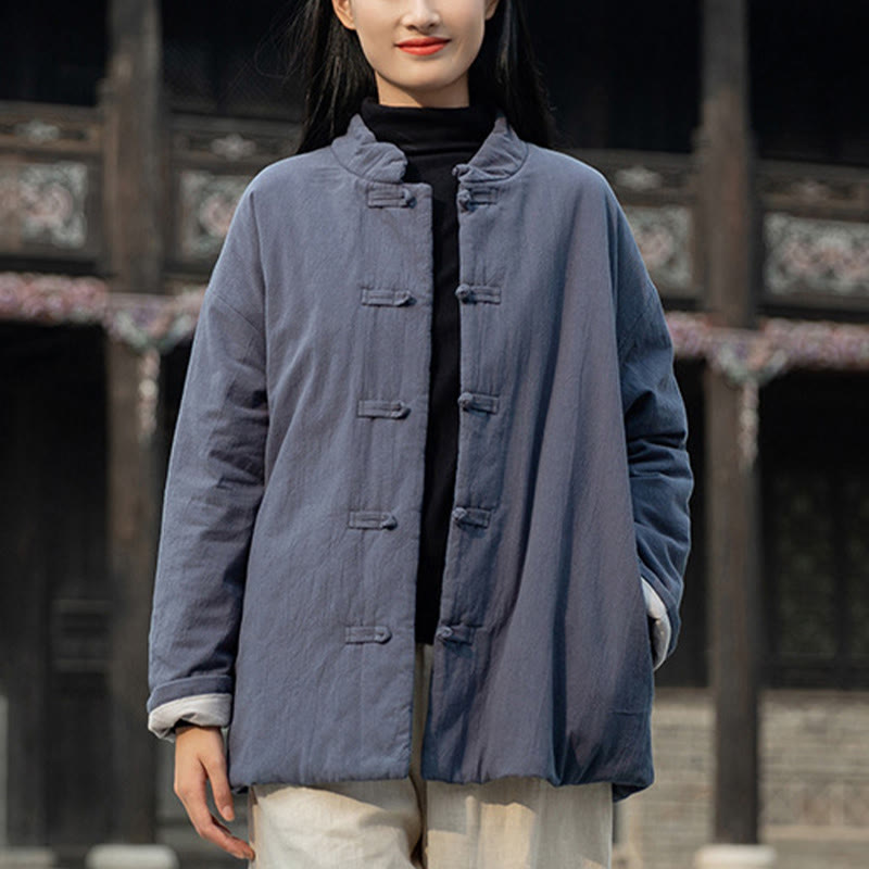 Buddha Stones Winter Solid Frog-Button Langarm-Thermojacke aus Baumwolle für Damen mit Taschen - Grau - US4-6, UK/AU8-10, EU36-38 (F) - image 25