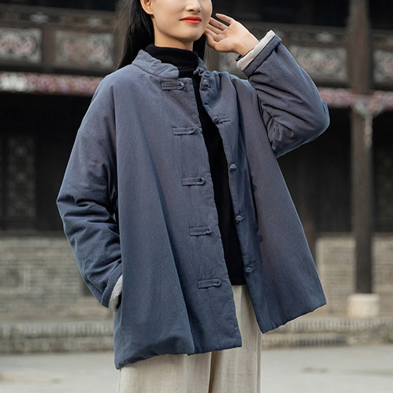 Buddha Stones Winter Solid Frog-Button Langarm-Thermojacke aus Baumwolle für Damen mit Taschen - image 27